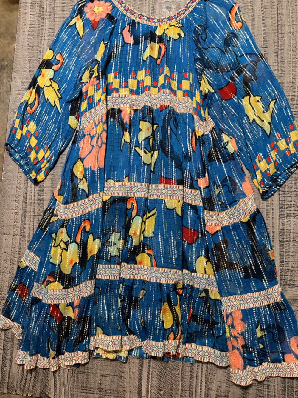 Blue Floral-Print Tiered Dress Top by Verb
